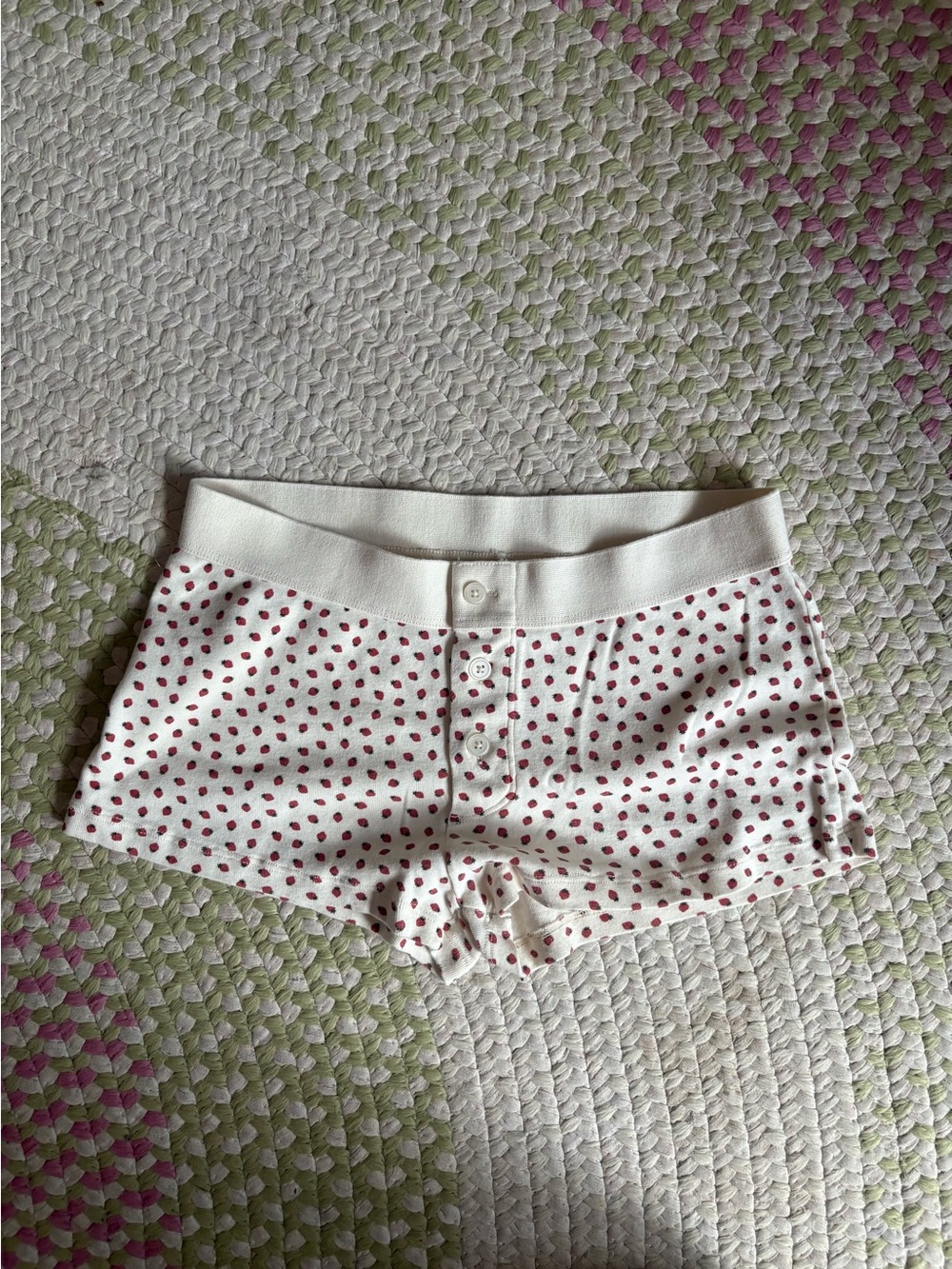Brandy Melville White Shorts with Red Strawberry Print